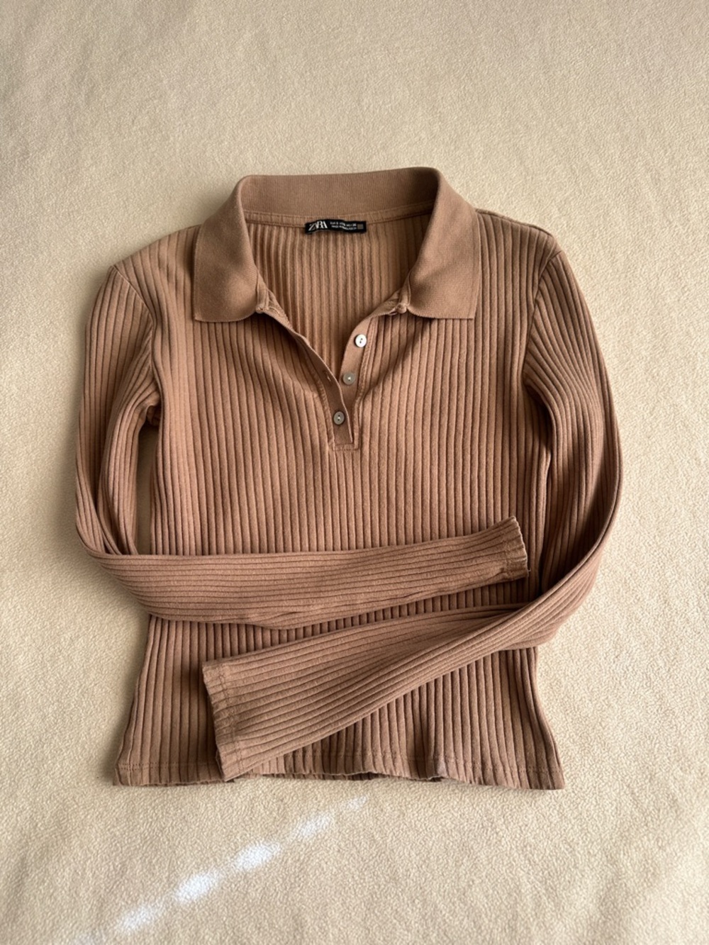 Zara Ribbed Long-Sleeve Polo Top